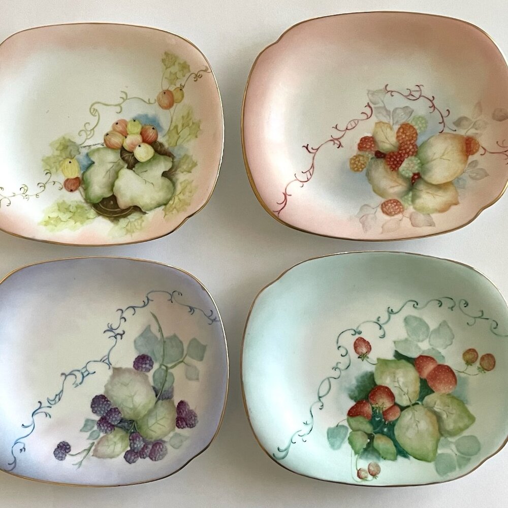 Marian Hamer Hand Painted Porcelain Fruits Flowers Desert Gallery Plates